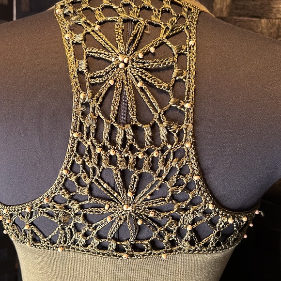 Bebe army green Crochet Halter Top, vintage in EUC. - Picture 9 of 16